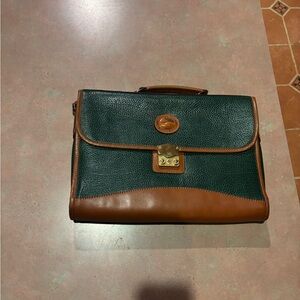 Classic Dooney and Burke Brown and Green Leather Briefcase
